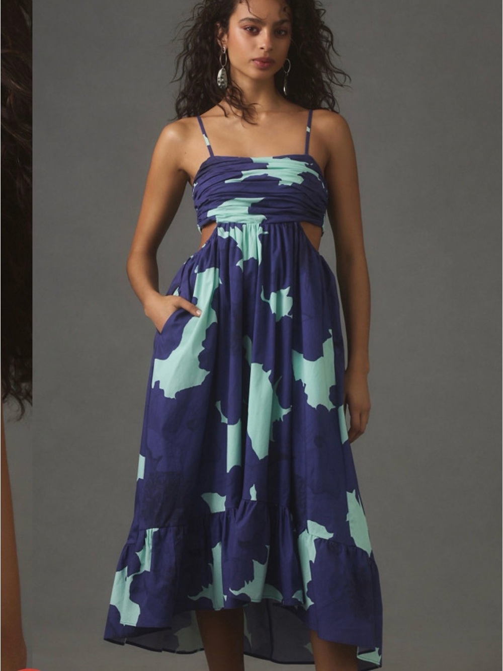 Hutch blue and mint Cutout Midi Dress with Spaghetti Straps